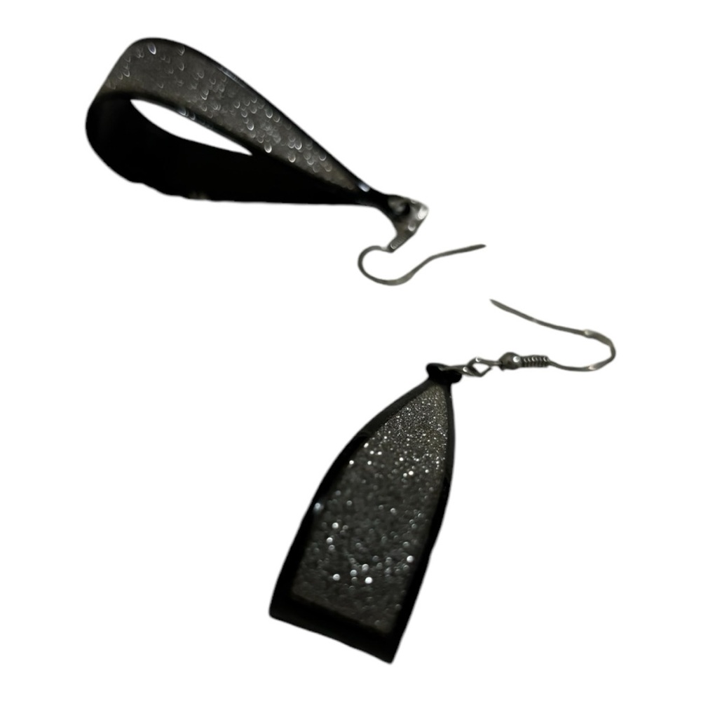 Scoop Earrings 2.75" with Silver Glitter Women's Black - Picture 4 of 12